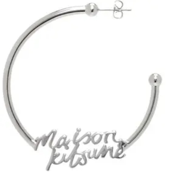 Maison Kitsuné Signature Handwriting Hoops Earrings Silver - Picture 3 of 6